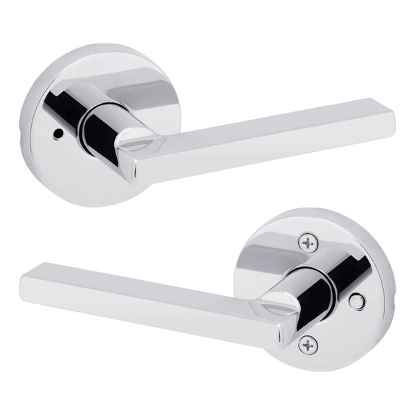 Halifax Lever with Round Rose Privacy Door Lock with 6AL Latch and RCS Strike Bright Chrome Finish